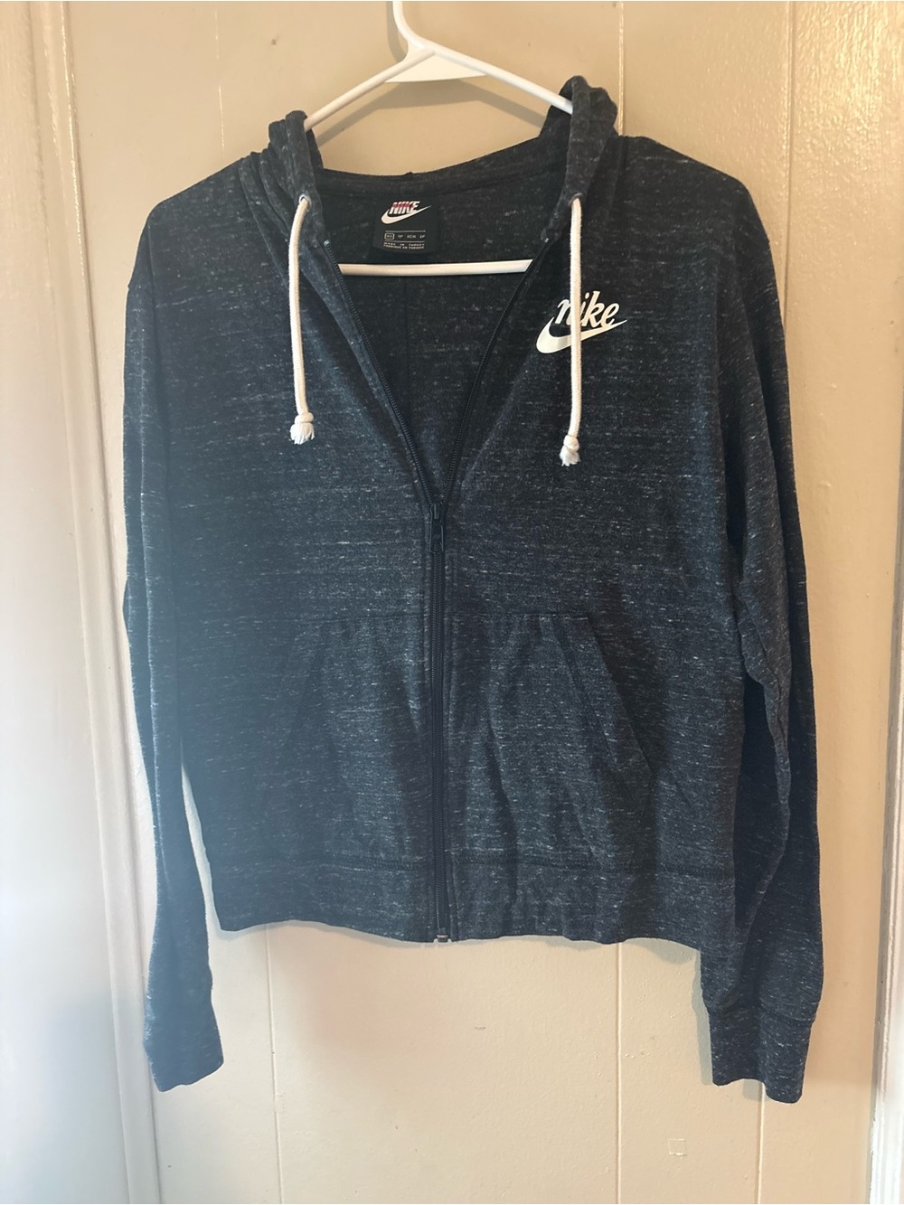 Nike Heathered Black Full-Zip Hoodie with White Logo